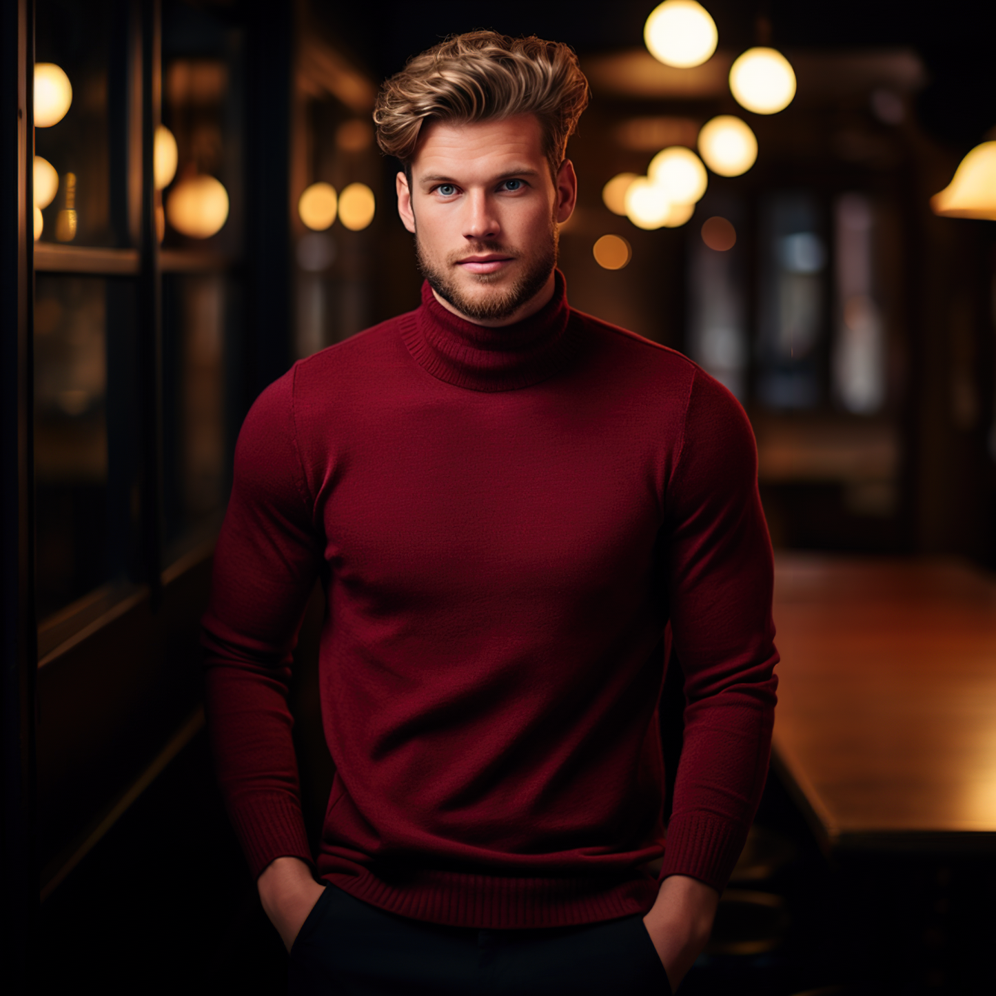 Polo Neck Jumper by Knithouse Wine Red