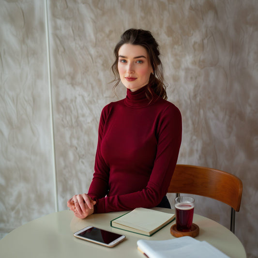 Polo Neck Jumper by Knithouse Wine Red WM