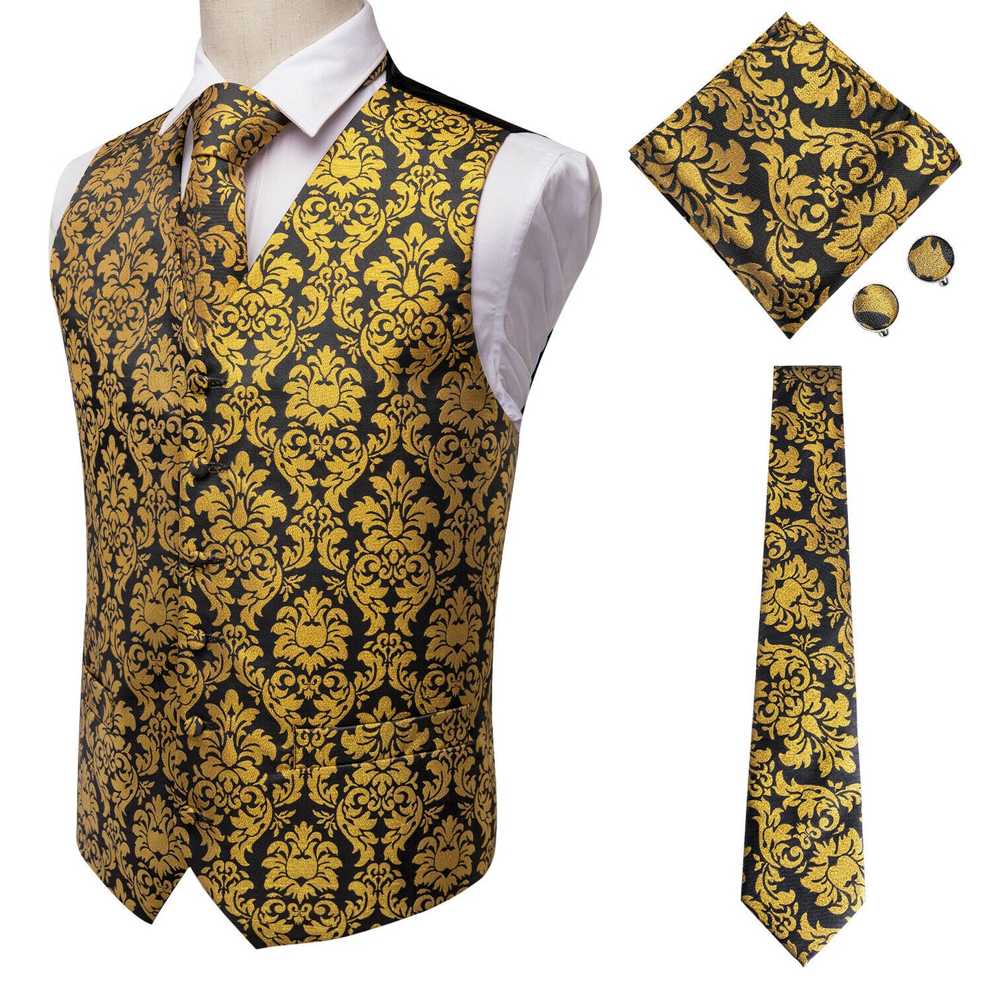 Designer Floral Waistcoat Silky Novelty Bronze Damask