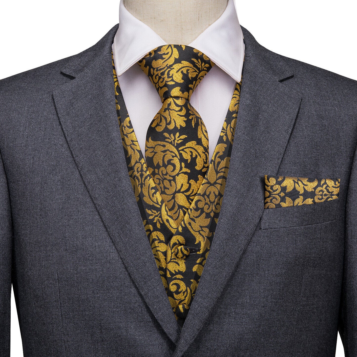 Designer Floral Waistcoat Silky Novelty Bronze Damask