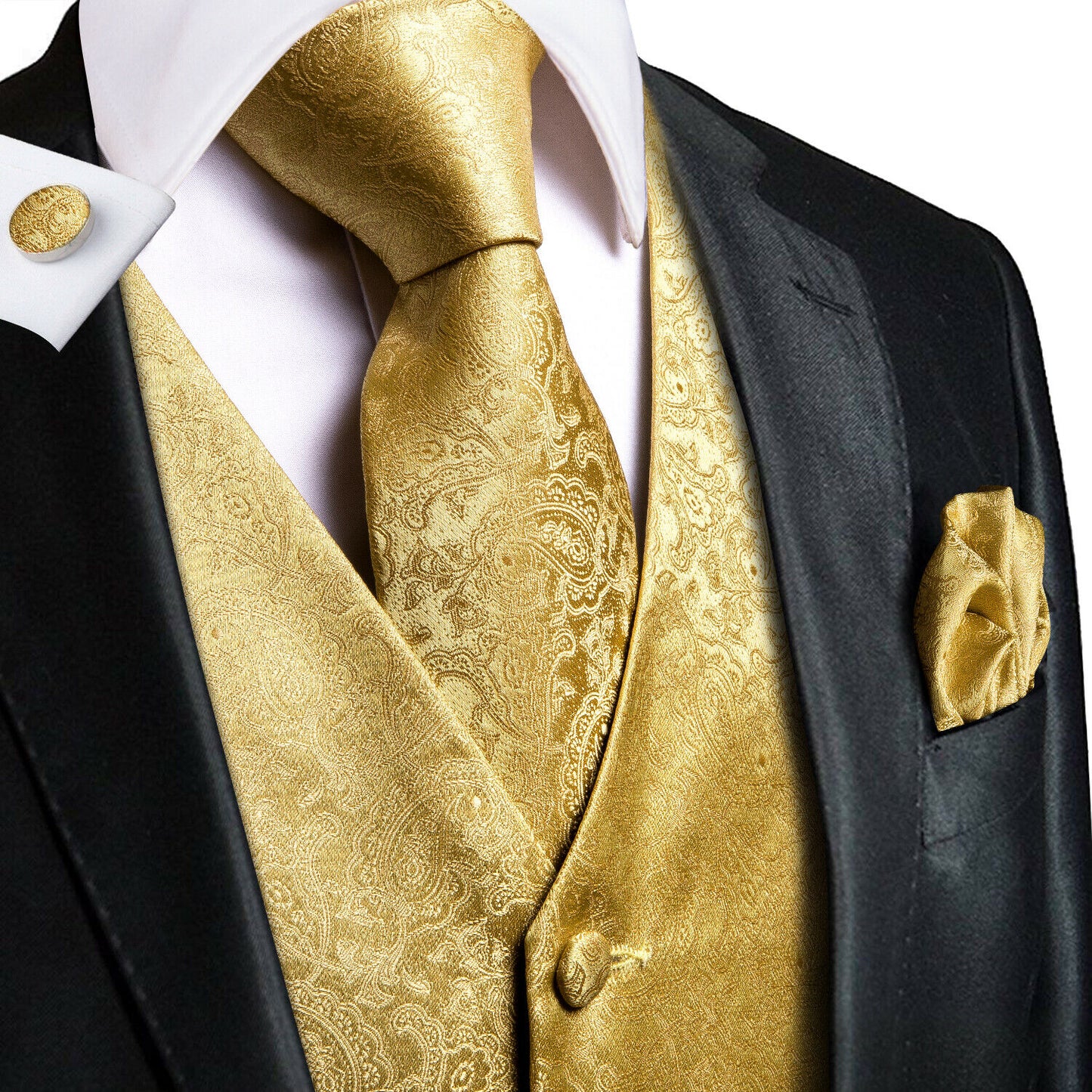 Designer Floral Waistcoat Silky Novelty Champagne Paisley