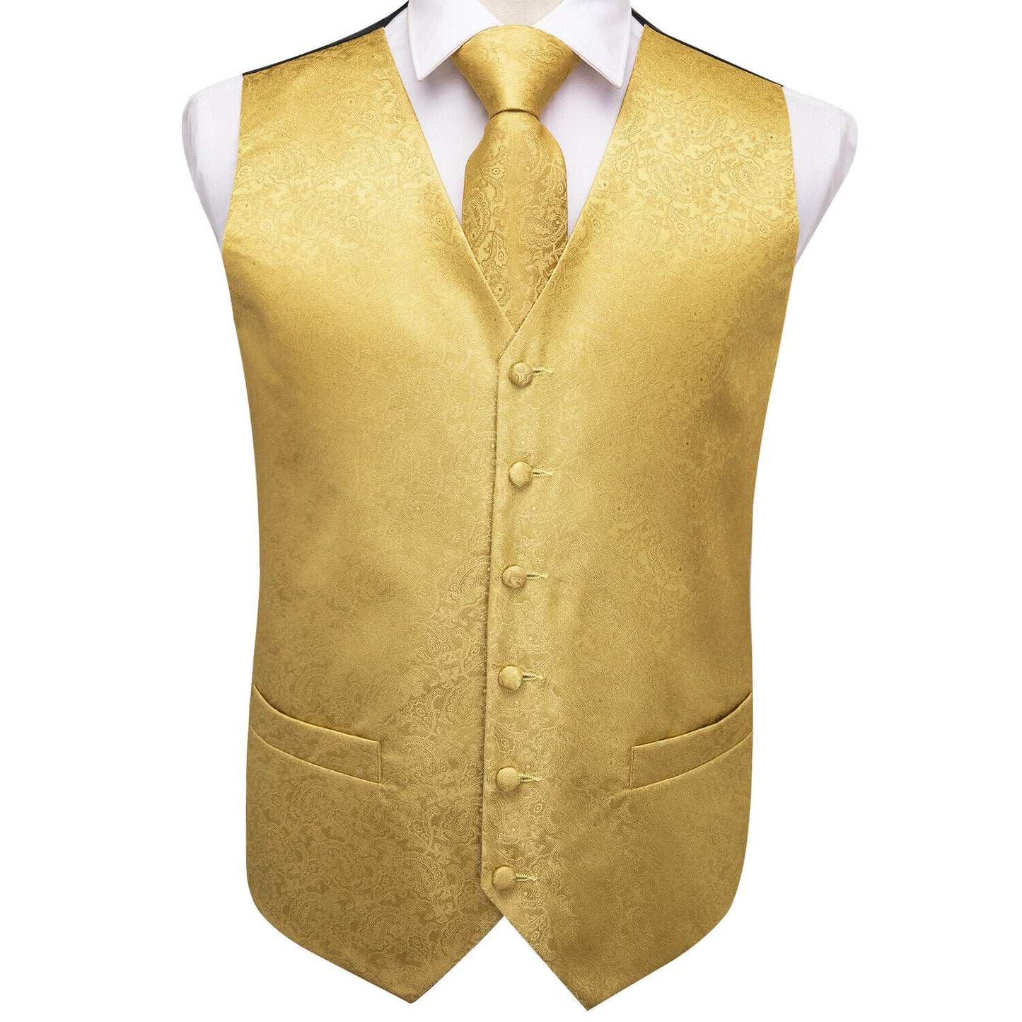Designer Floral Waistcoat Silky Novelty Champagne Paisley