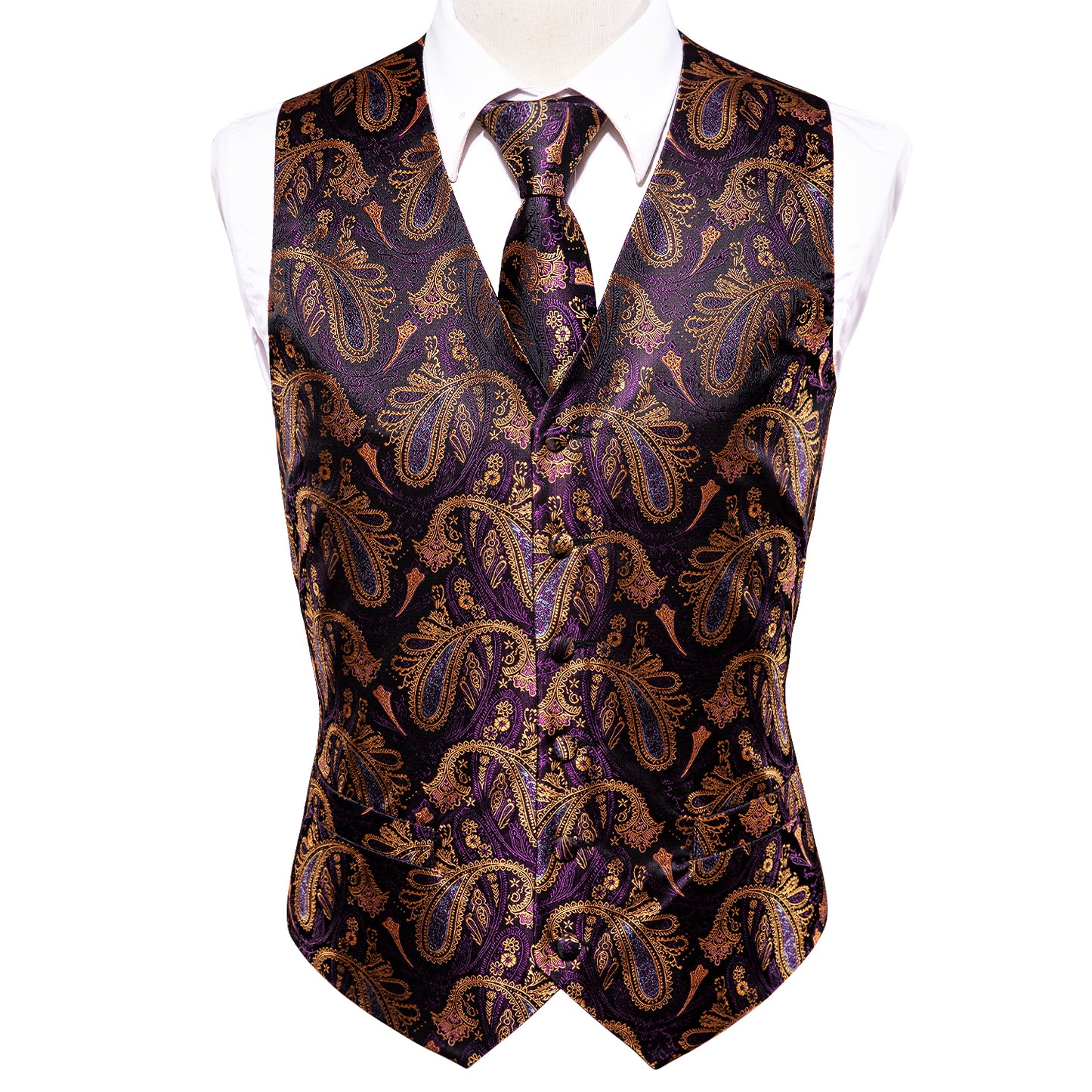 Designer Floral Waistcoat Silky Novelty Royal Purples