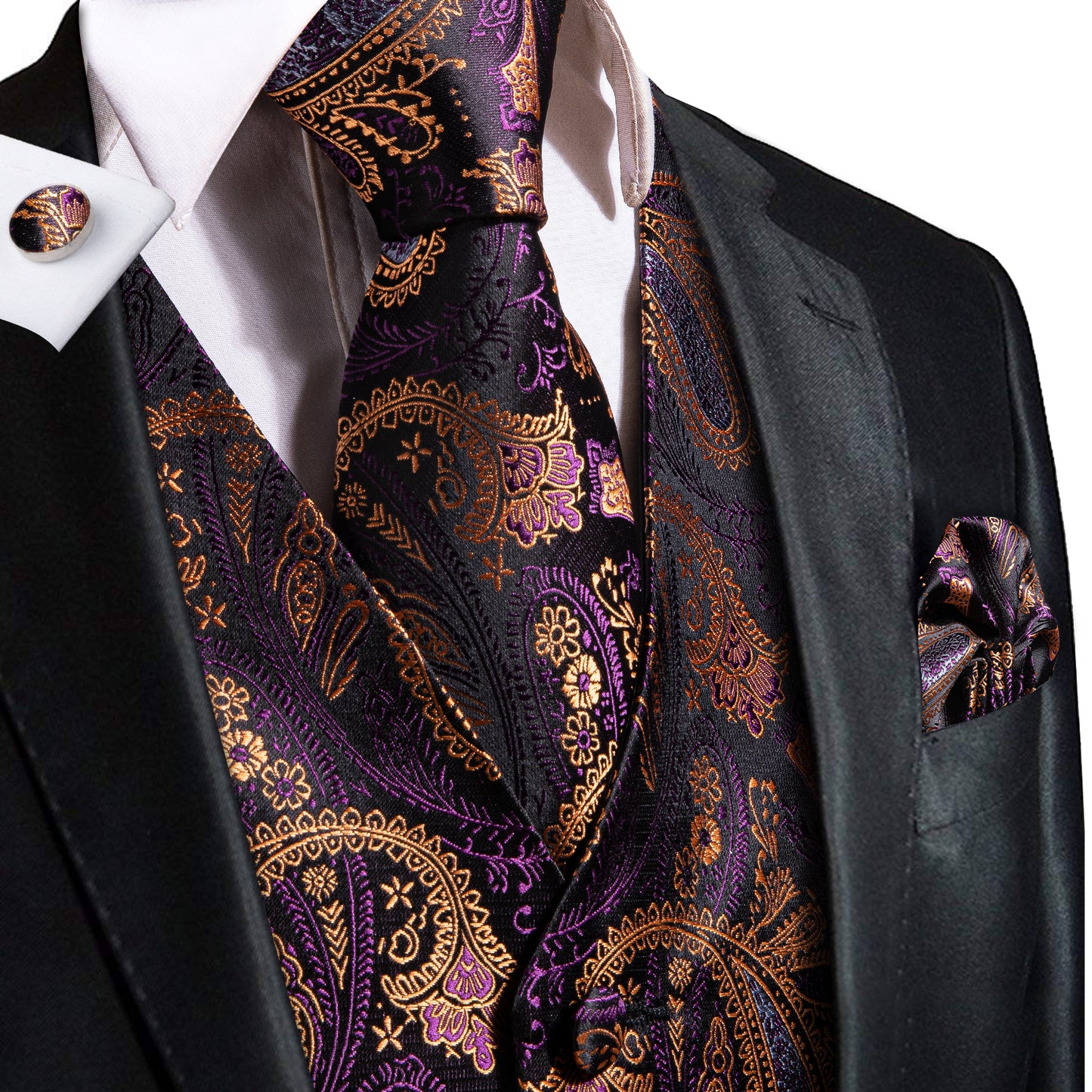 Designer Floral Waistcoat Silky Novelty Royal Purples