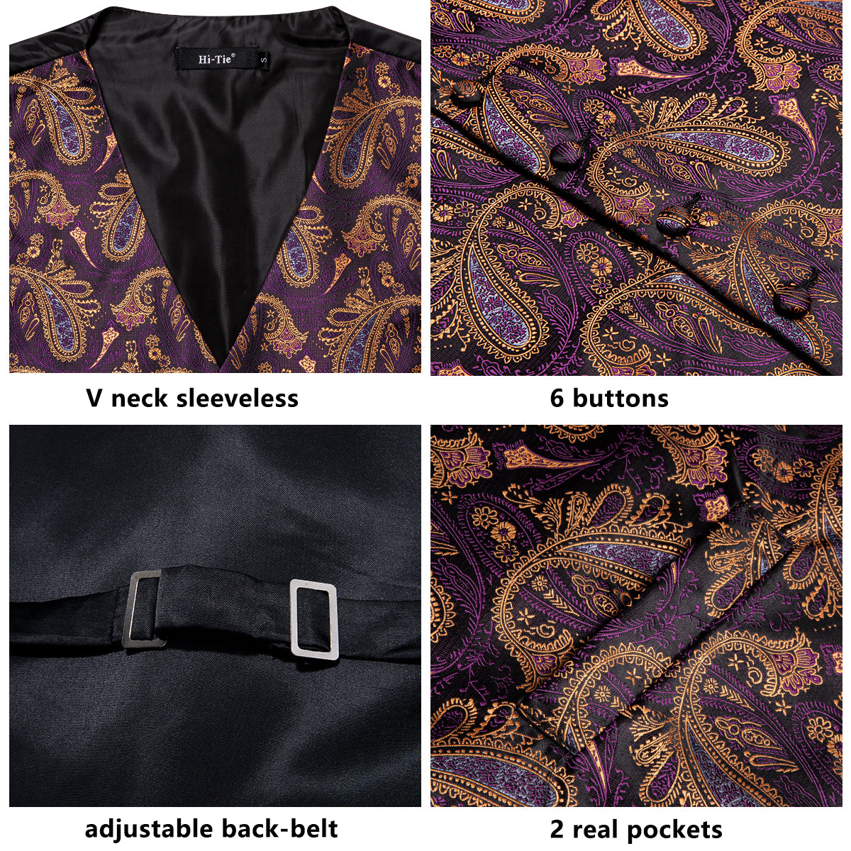 Designer Floral Waistcoat Silky Novelty Royal Purples