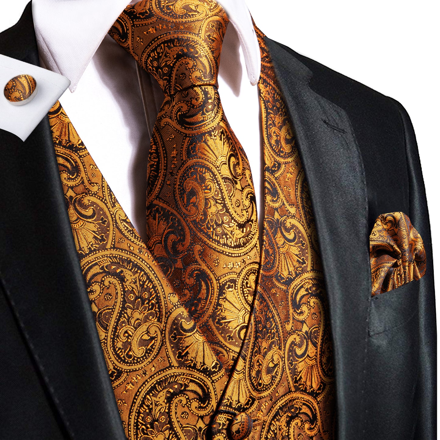 Designer Floral Waistcoat Silky Novelty Bronze Glory