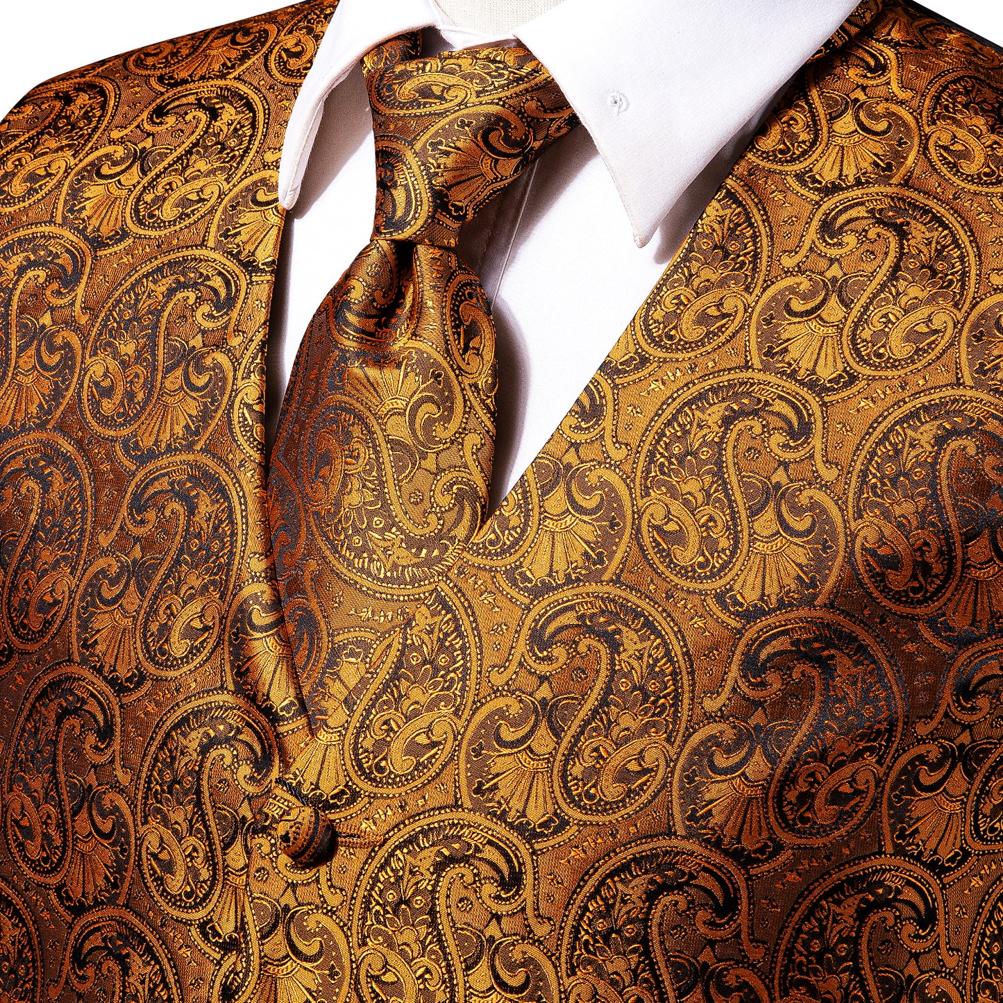 Designer Floral Waistcoat Silky Novelty Bronze Glory