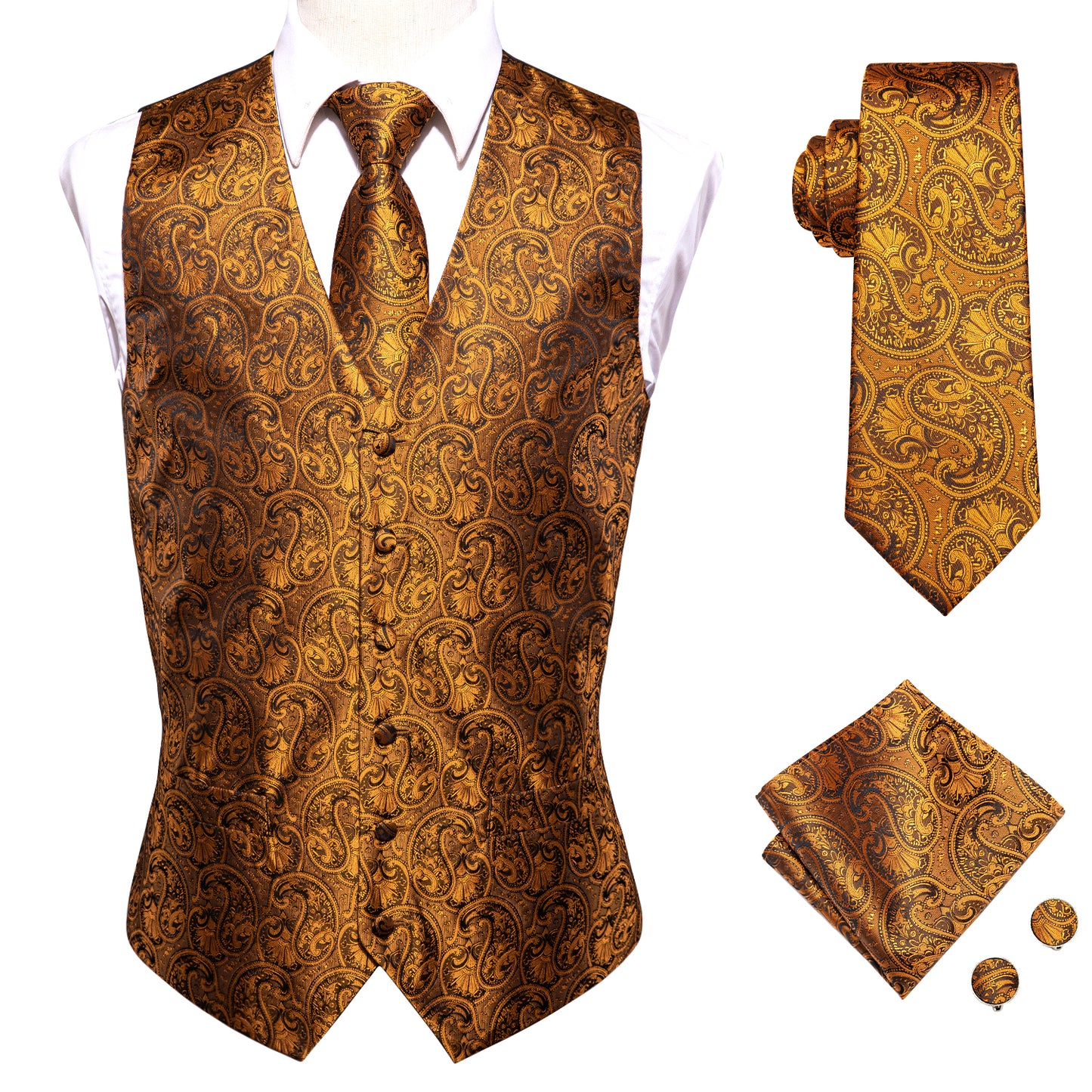 Designer Floral Waistcoat Silky Novelty Bronze Glory