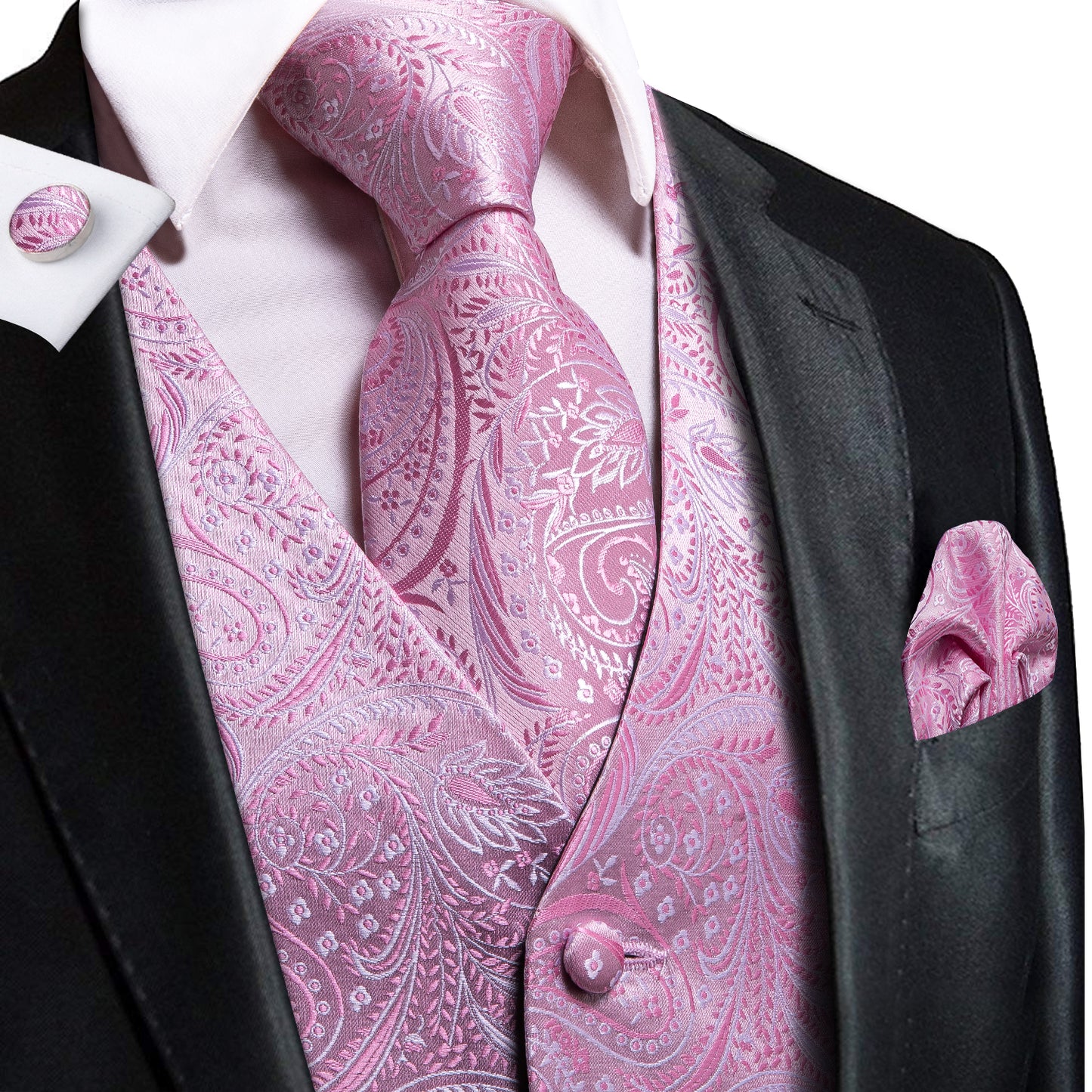 Designer Floral Waistcoat Silky Novelty Lilac Spring