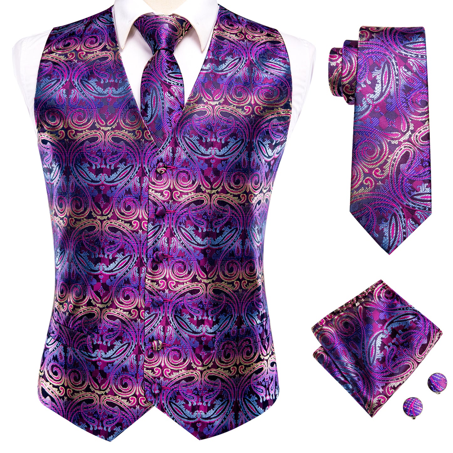 Designer Floral Waistcoat Silky Novelty Damask Neon