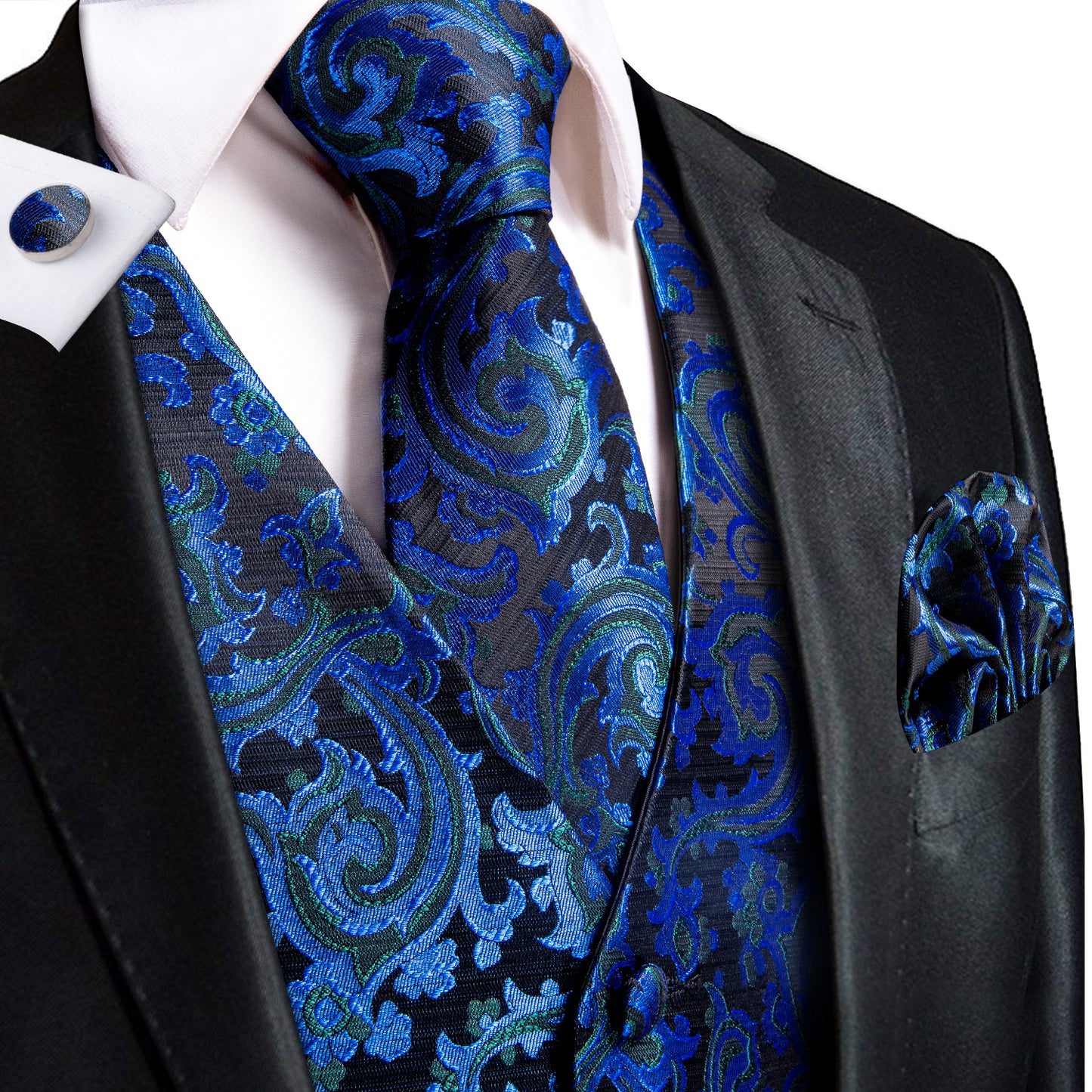 Designer Floral Waistcoat Silky Novelty Deepsea Swirls