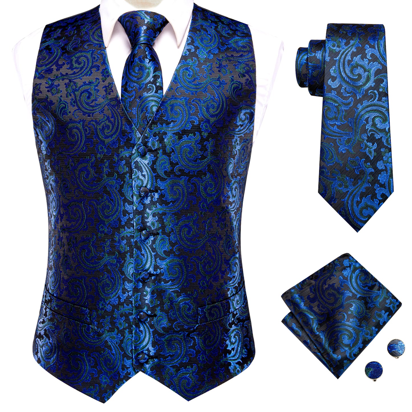 Designer Floral Waistcoat Silky Novelty Deepsea Swirls
