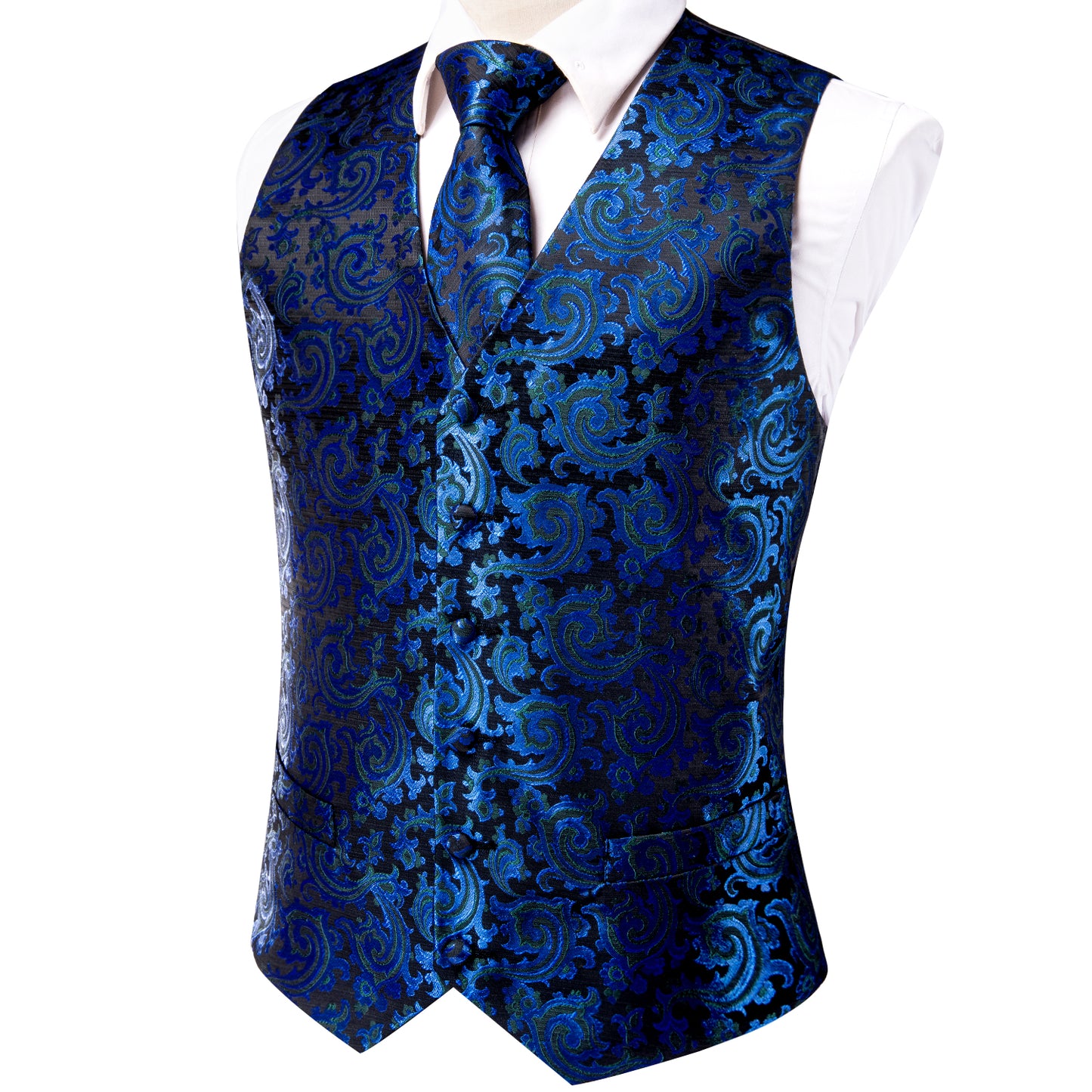 Designer Floral Waistcoat Silky Novelty Deepsea Swirls