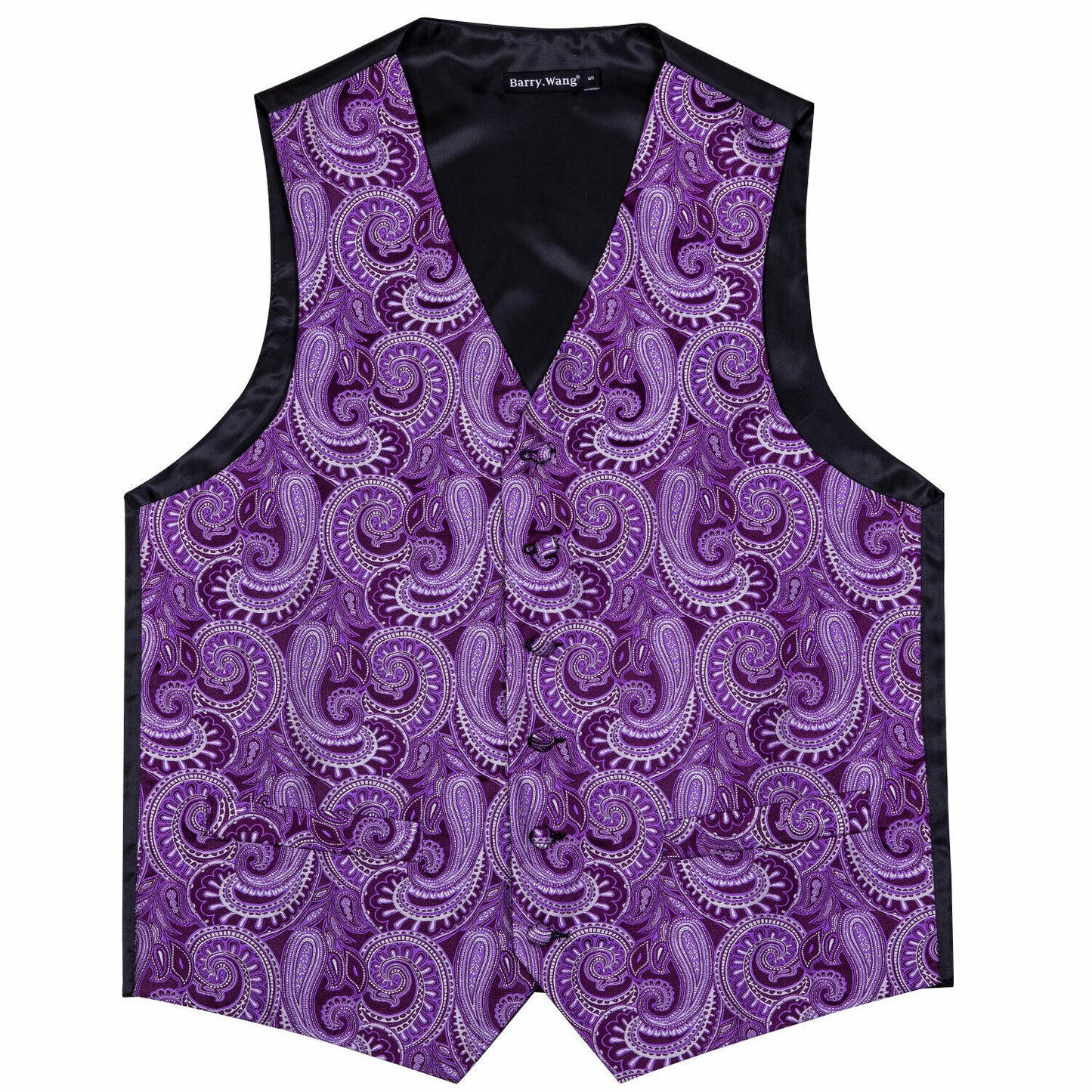 Designer Floral Waistcoat Silky Novelty Vest Paisley Violet