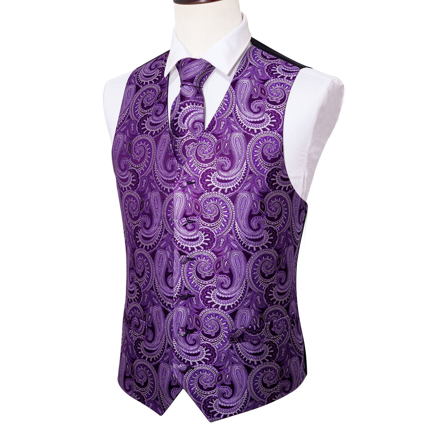 Designer Floral Waistcoat Silky Novelty Vest Paisley Violet