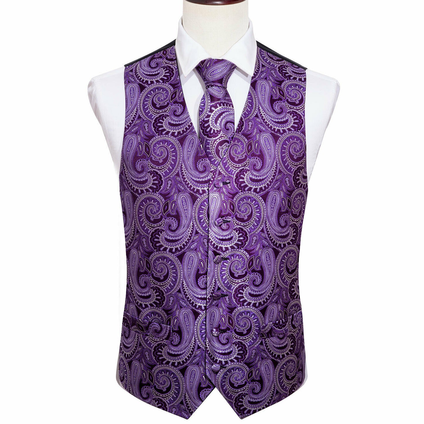 Designer Floral Waistcoat Silky Novelty Vest Paisley Violet