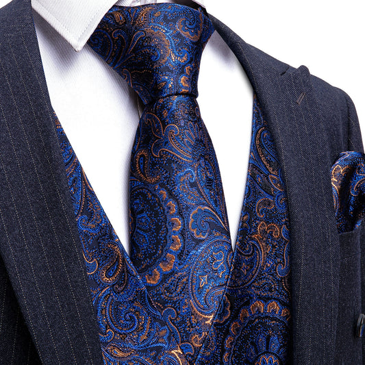 Men's Designer Waistcoat Buy 1 Get 1 Free Random Design in Your Size Vintage Vest Silky Set Tuxedo Gilet Navy Sunrise