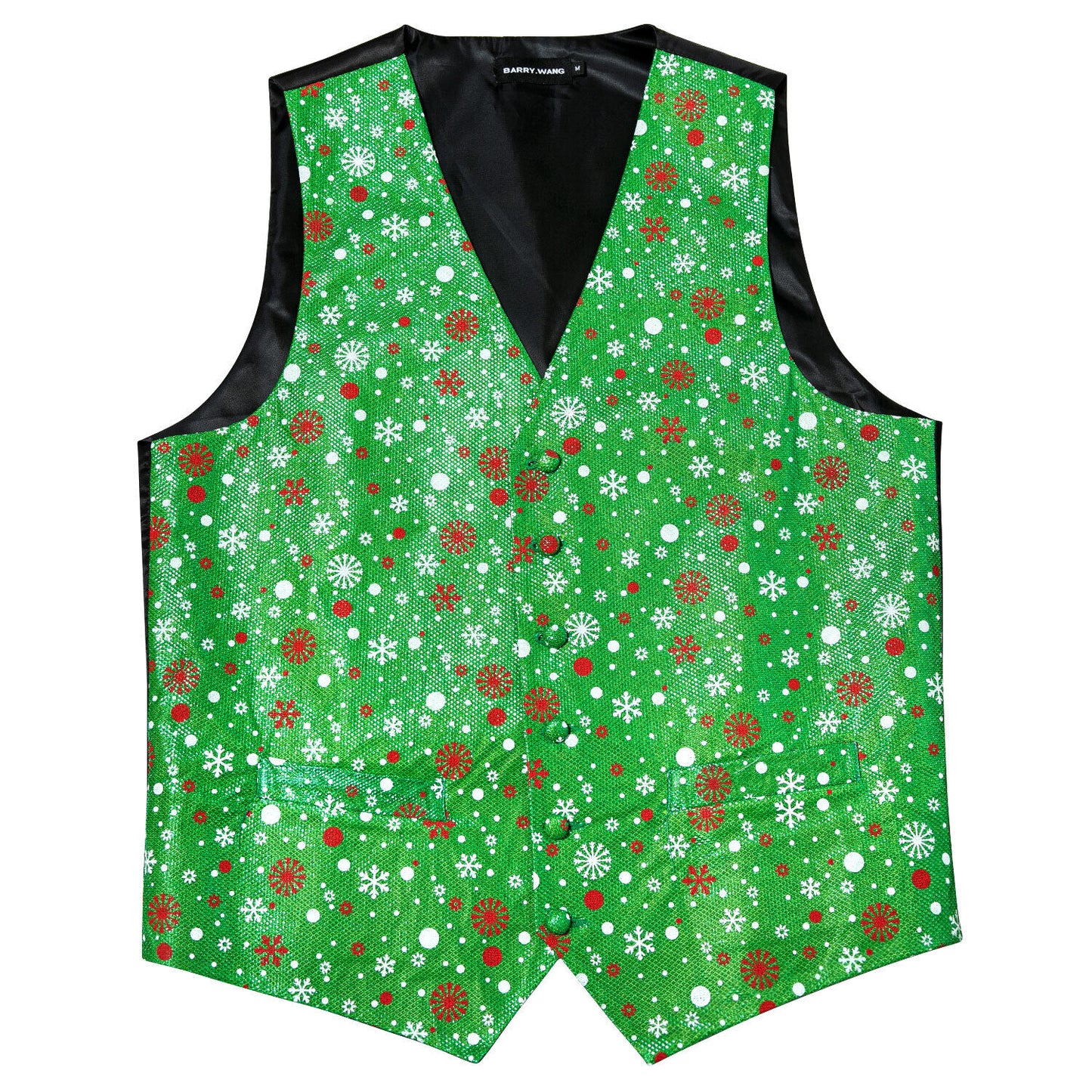 Men's Christmas Waistcoat Vintage Vest Silky Set Tuxedo Gilet Snowflakes Green