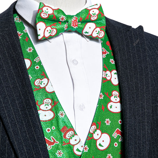 Men's Christmas Waistcoat Buy 1 Get 1 Free Random Design in Your Size Vintage Vest Silky Set Tuxedo Gilet Snowman Green