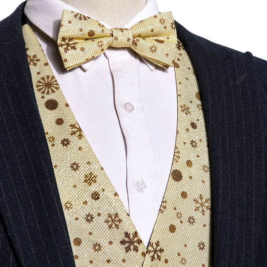Men's Christmas Waistcoat Buy 1 Get 1 Free Random Design in Your Size Vintage Vest Silky Set Tuxedo Gilet Snowflakes Tan