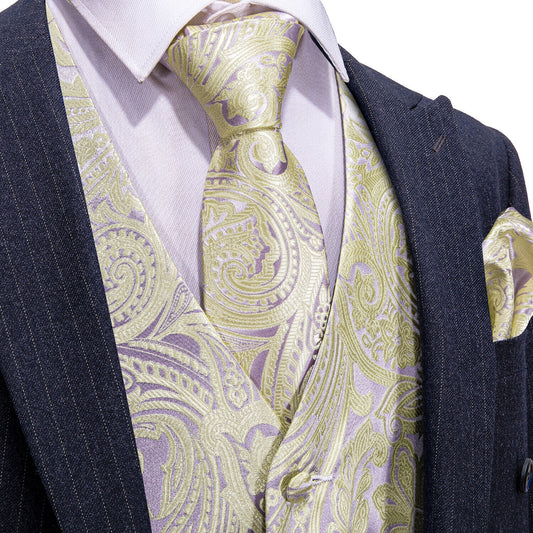 Men's Designer Waistcoat Buy 1 Get 1 Free Random Design in Your Size Vintage Vest Silky Set Tuxedo Gilet DP Champagne