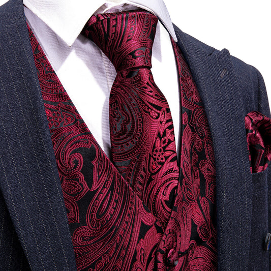 Men's Designer Waistcoat Buy 1 Get 1 Free Random Design in Your Size Vintage Vest Silky Set Tuxedo Gilet DP Wine