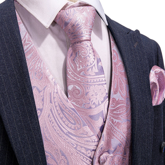 Men's Designer Waistcoat Buy 1 Get 1 Free Random Design in Your Size Vintage Vest Silky Set Tuxedo Gilet DP Pink