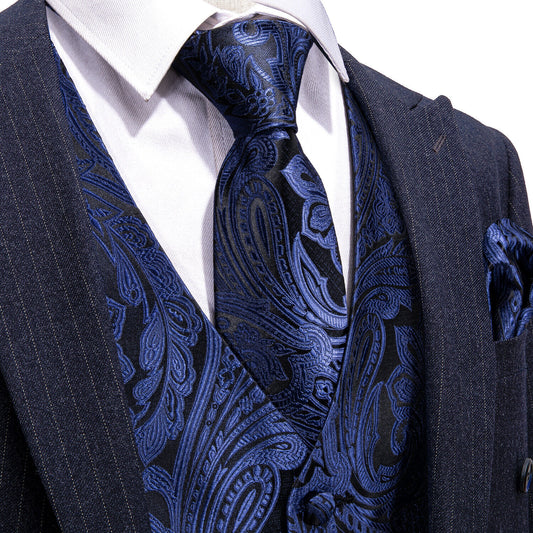 Men's Designer Waistcoat Buy 1 Get 1 Free Random Design in Your Size Vintage Vest Silky Set Tuxedo Gilet DP Navy