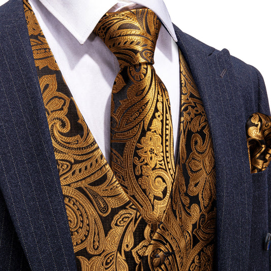 Men's Designer Waistcoat Buy 1 Get 1 Free Random Design in Your Size Vintage Vest Silky Set Tuxedo Gilet DP Gold