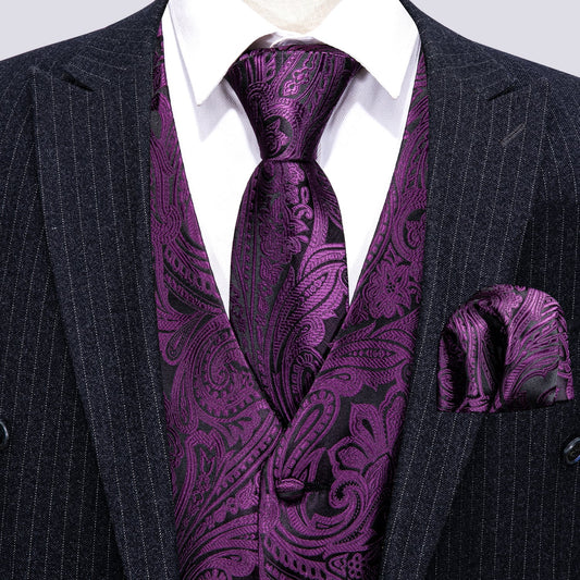 Designer Floral Waistcoat Buy 1 Get 1 Free Random Design in Your Size Silky Novelty Vest Damask Paisley Budhi Purple