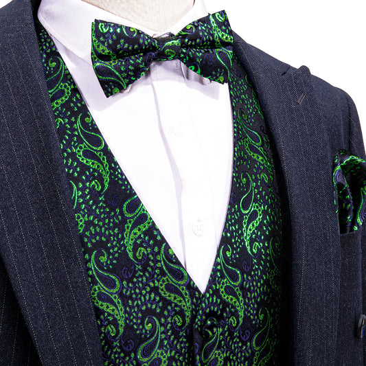 Men's Designer Waistcoat Buy 1 Get 1 Free Random Design in Your Size Vintage Vest Silky Set Tuxedo Gilet MP Green