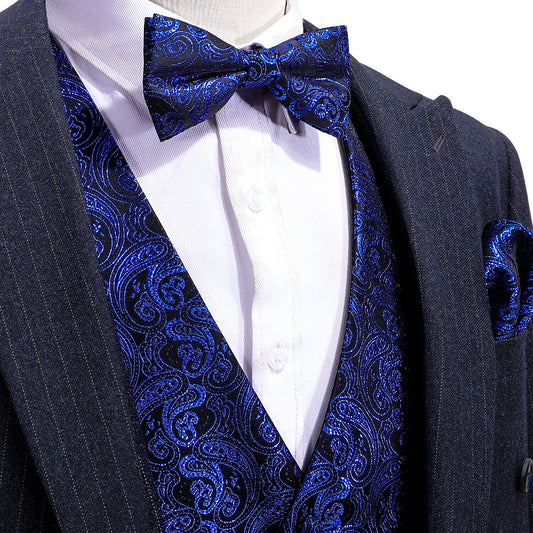 Men's Designer Waistcoat Buy 1 Get 1 Free Random Design in Your Size Vintage Vest Silky Set Tuxedo Gilet MP Royal Blue