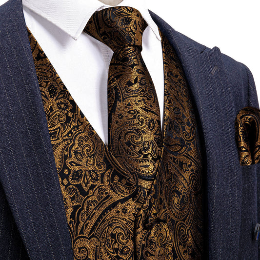 Men's Designer Waistcoat Buy 1 Get 1 Free Random Design in Your Size Vintage Vest Silky Set Tuxedo Gilet DP Tobacco