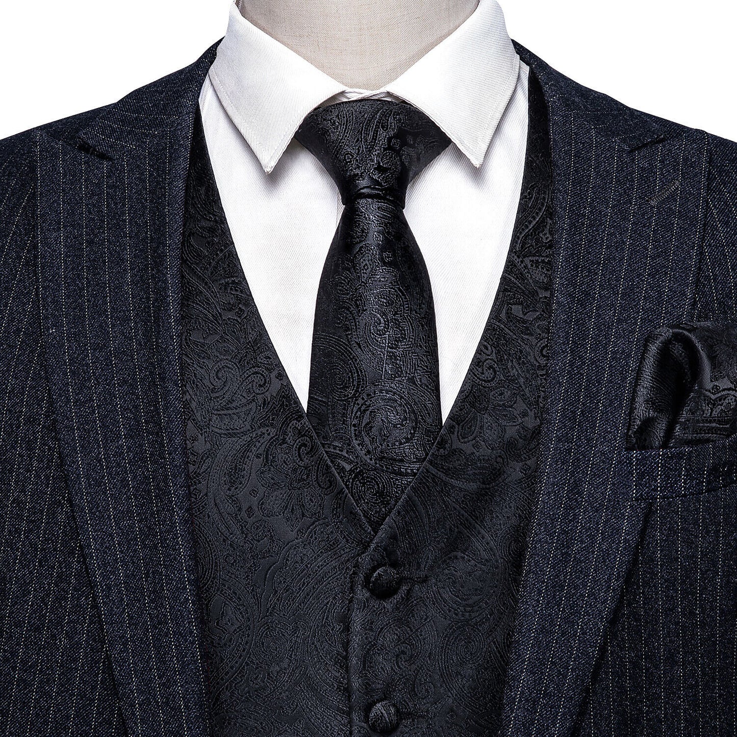 Men's Designer Waistcoat Vintage Vest Silky Set Tuxedo Gilet DP Black