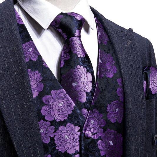 Designer Floral Waistcoat Buy 1 Get 1 Free Random Design in Your Size Silky Novelty Vest Anemone Black