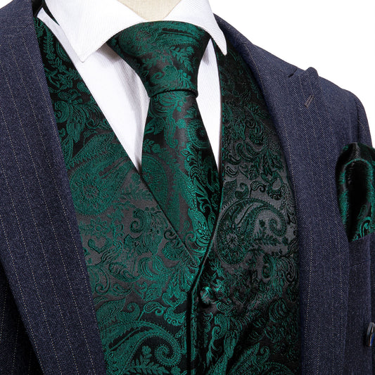 Men's Designer Waistcoat Buy 1 Get 1 Free Random Design in Your Size Vintage Vest Silky Set Tuxedo Gilet Pine Forest