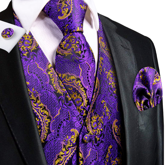 Men's Designer Waistcoat Buy 1 Get 1 Free Random Design in Your Size Vintage Vest Silky Set Tuxedo Gilet Violet Serpent