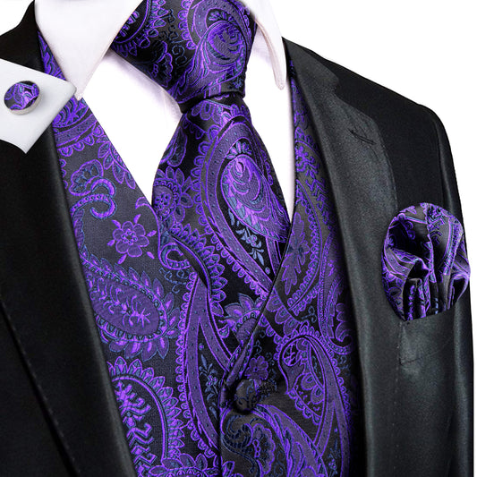 Men's Designer Waistcoat Buy 1 Get 1 Free Random Design in Your Size Vintage Vest Silky Set Tuxedo Gilet Purple Bobble
