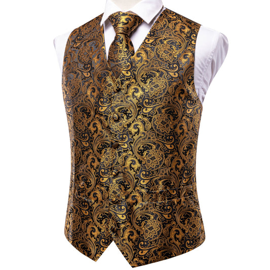 Designer Floral Waistcoat Buy 1 Get 1 Free Random Design in Your Size Silky Novelty Vest Flame Bronze
