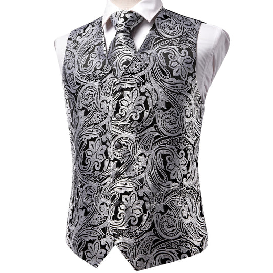 Designer Floral Waistcoat Buy 1 Get 1 Free Random Design in Your Size Silky Novelty Vest Damask Paisley Grey