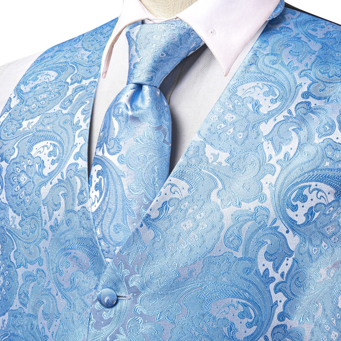 Designer Floral Waistcoat Silky Novelty Vest Light Tide