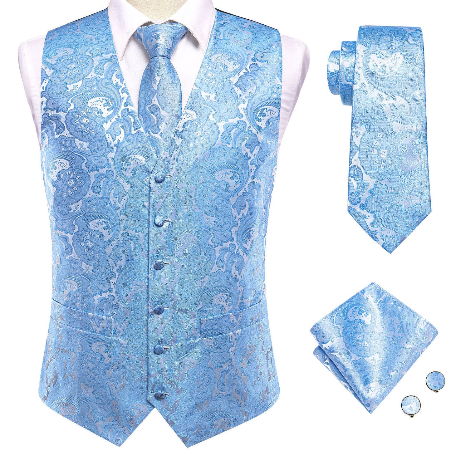 Designer Floral Waistcoat Silky Novelty Vest Light Tide