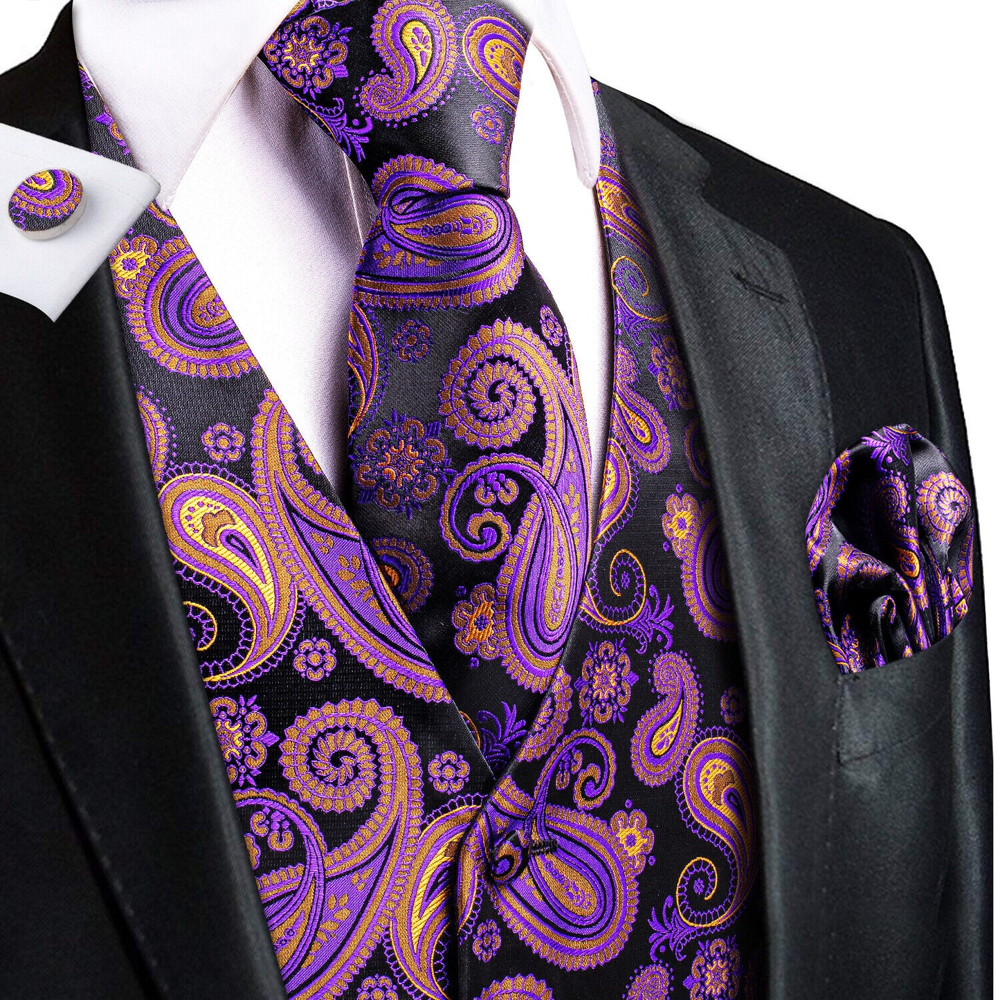 Designer Floral Waistcoat Silky Novelty Vest Purple Talks