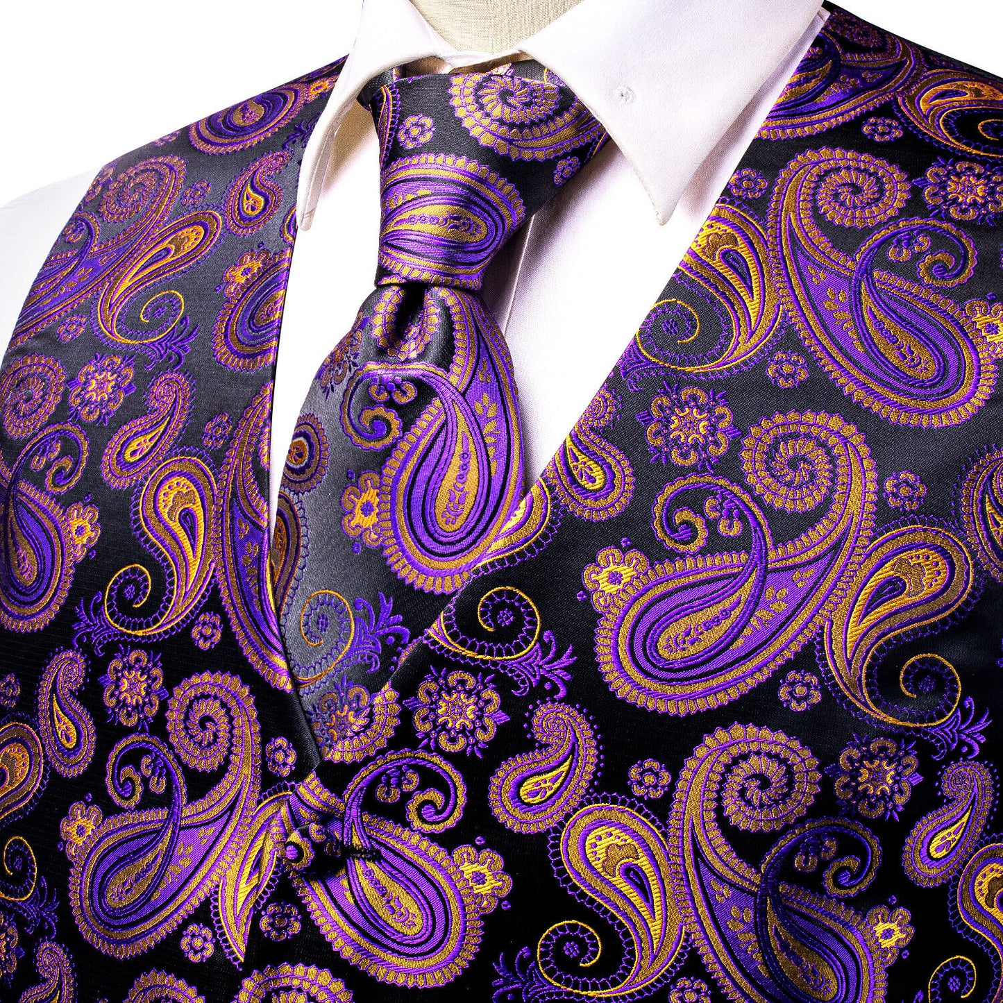 Designer Floral Waistcoat Silky Novelty Vest Purple Talks