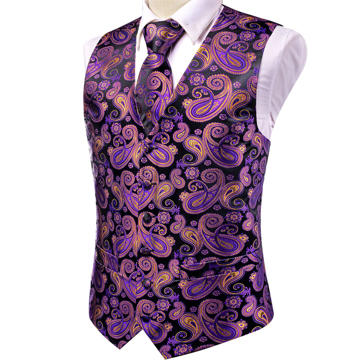 Designer Floral Waistcoat Silky Novelty Vest Purple Talks