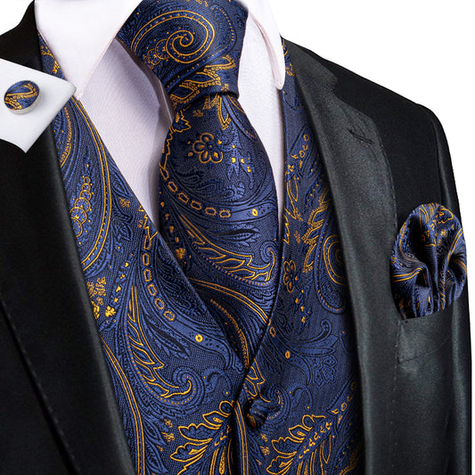 Men's Designer Waistcoat Buy 1 Get 1 Free Random Design in Your Size Vintage Vest Silky Set Tuxedo Gilet Gold Grain