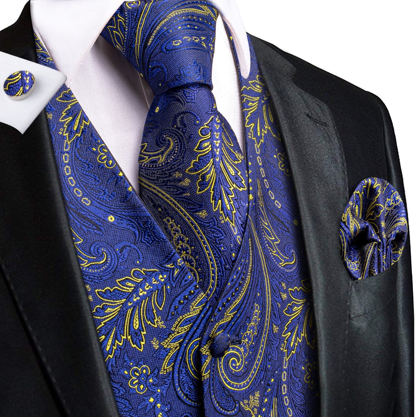 Designer Floral Waistcoat Silky Novelty Vest Royal Grain