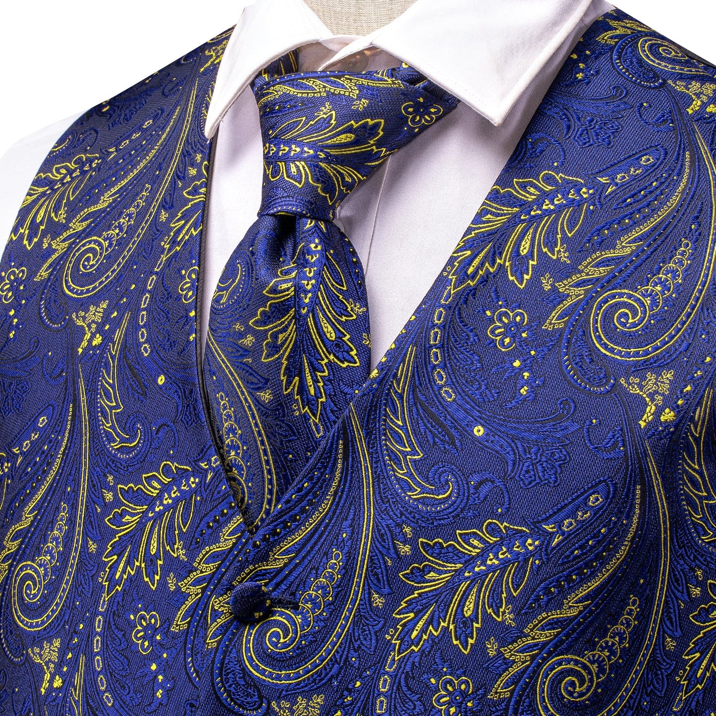 Designer Floral Waistcoat Silky Novelty Vest Royal Grain