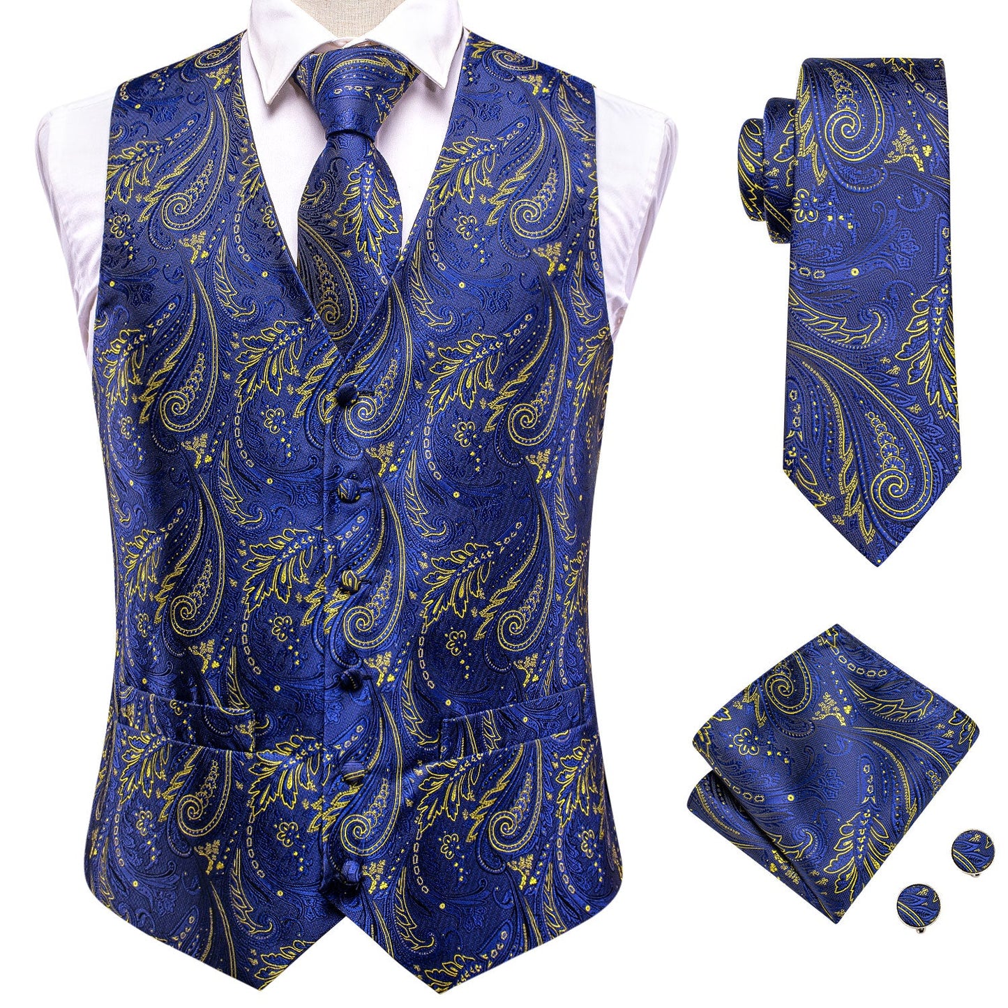 Designer Floral Waistcoat Silky Novelty Vest Royal Grain