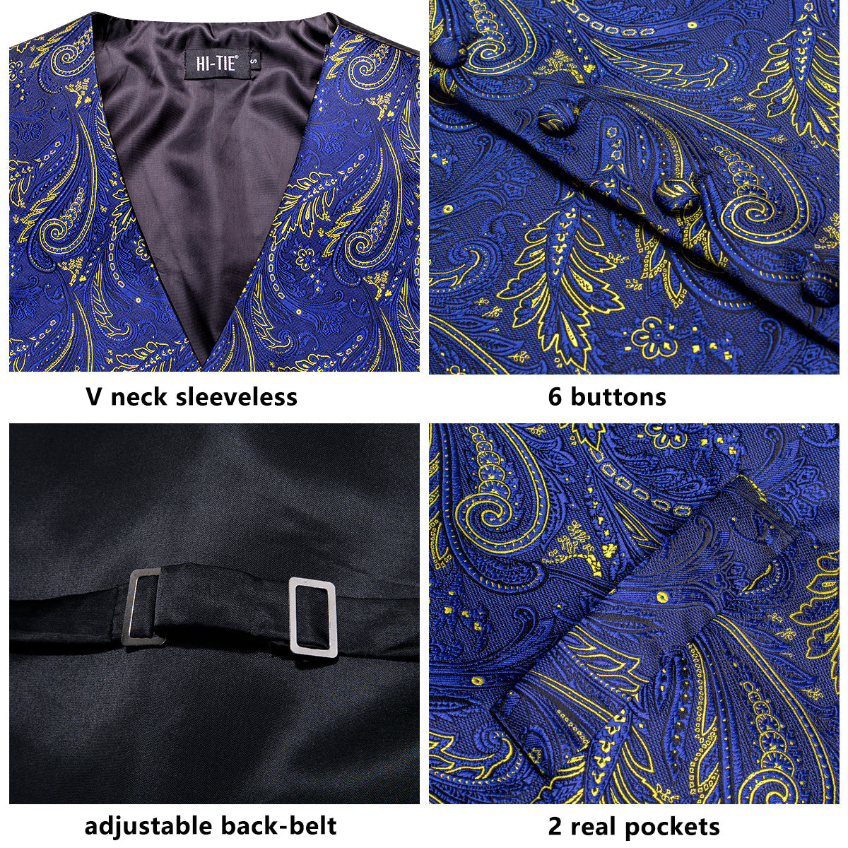 Designer Floral Waistcoat Silky Novelty Vest Royal Grain